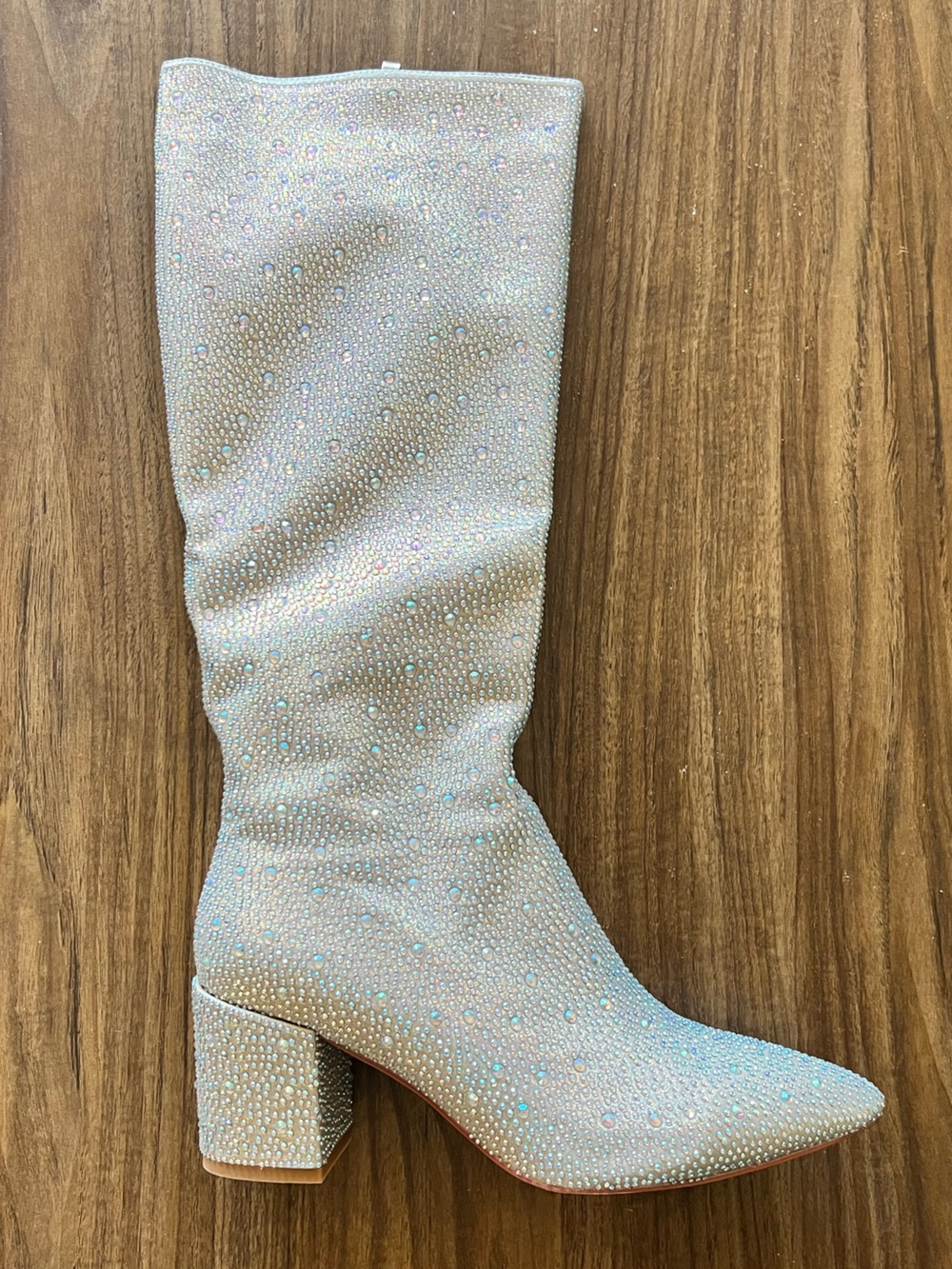 NWT Sparkly Rhinestone Glitter Silver Boots Women (Size 9.5M) Block Heel Pointy - Picture 2 of 16